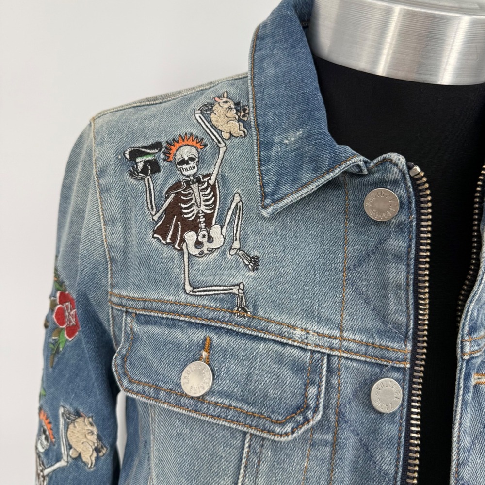 Zadig & Voltaire Zadig Kioky Embroidered Tattoo Denim Jacket Leopard Womens M - Picture 5 of 16